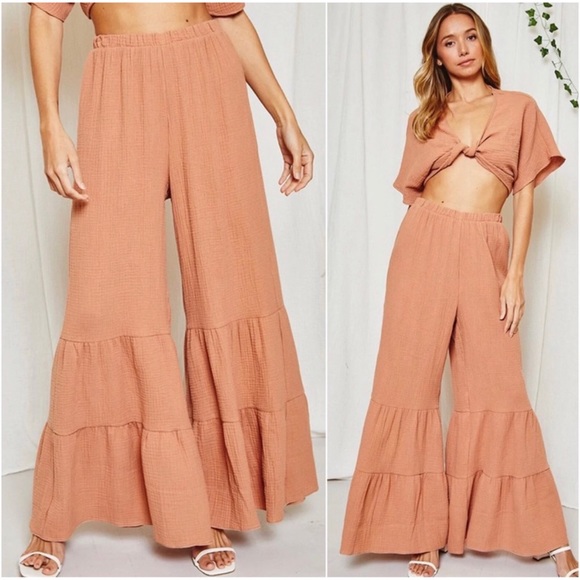 Blossom Boutique Pants - 1 LEFT! Creamy Rust Lightweight Comfort Cotton Wide Leg Bell Bottom Pants